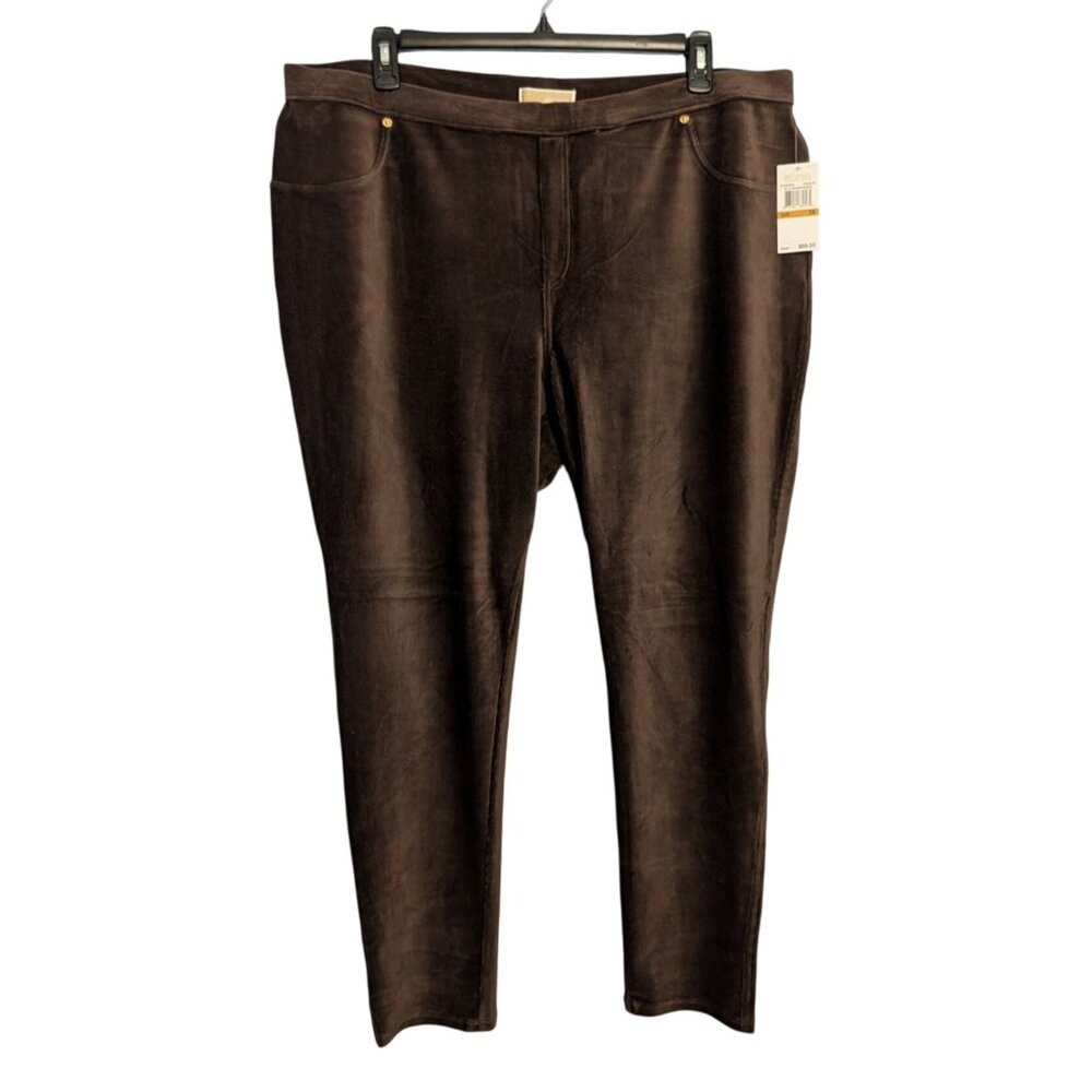 Michael Kors Womens 3X Chocolate Corduroy Pants Faux pockets front packets back